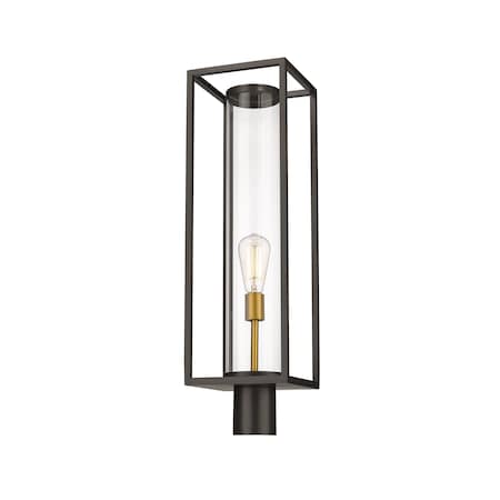 Z-Lite Dunbroch 1 Light Outdoor Post Mount Fixture, Deep Bronze + Outdoor Brass & Clear 584PHBR-DBZ-OBS